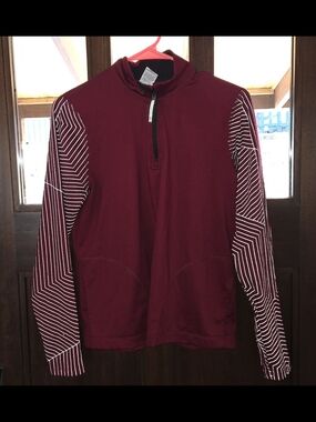 Avia Men's Maroon Quarter-Zip Sweater with White Striped Sleeves